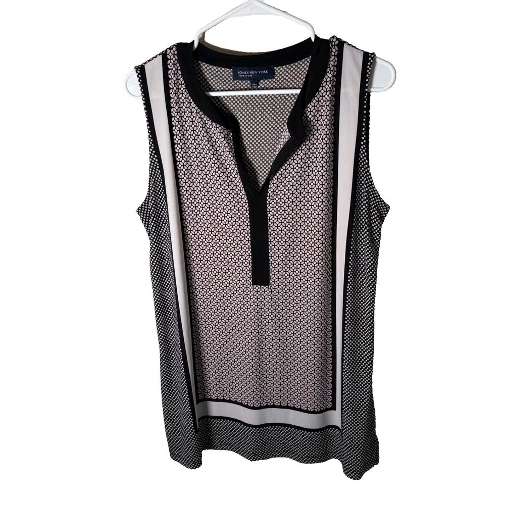 Jones New York Tank Top Women's Large V-Neck Career Sleeveless Printed Shirt